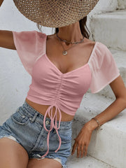 Drawstring Short Sleeve Crop Top - Trendsi