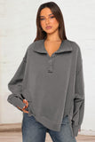 Exposed Seam Side Slit Long Sleeve Sweatshirt - Trendsi