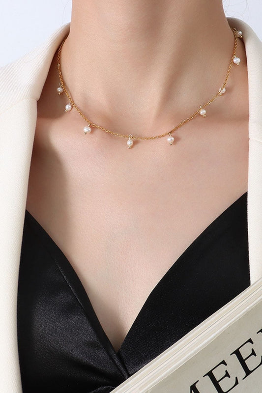 18K Gold-Plated Titanium Steel Pearl Necklace - Trendsi