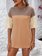 Color Block Round Neck Half Sleeve T-Shirt - Trendsi