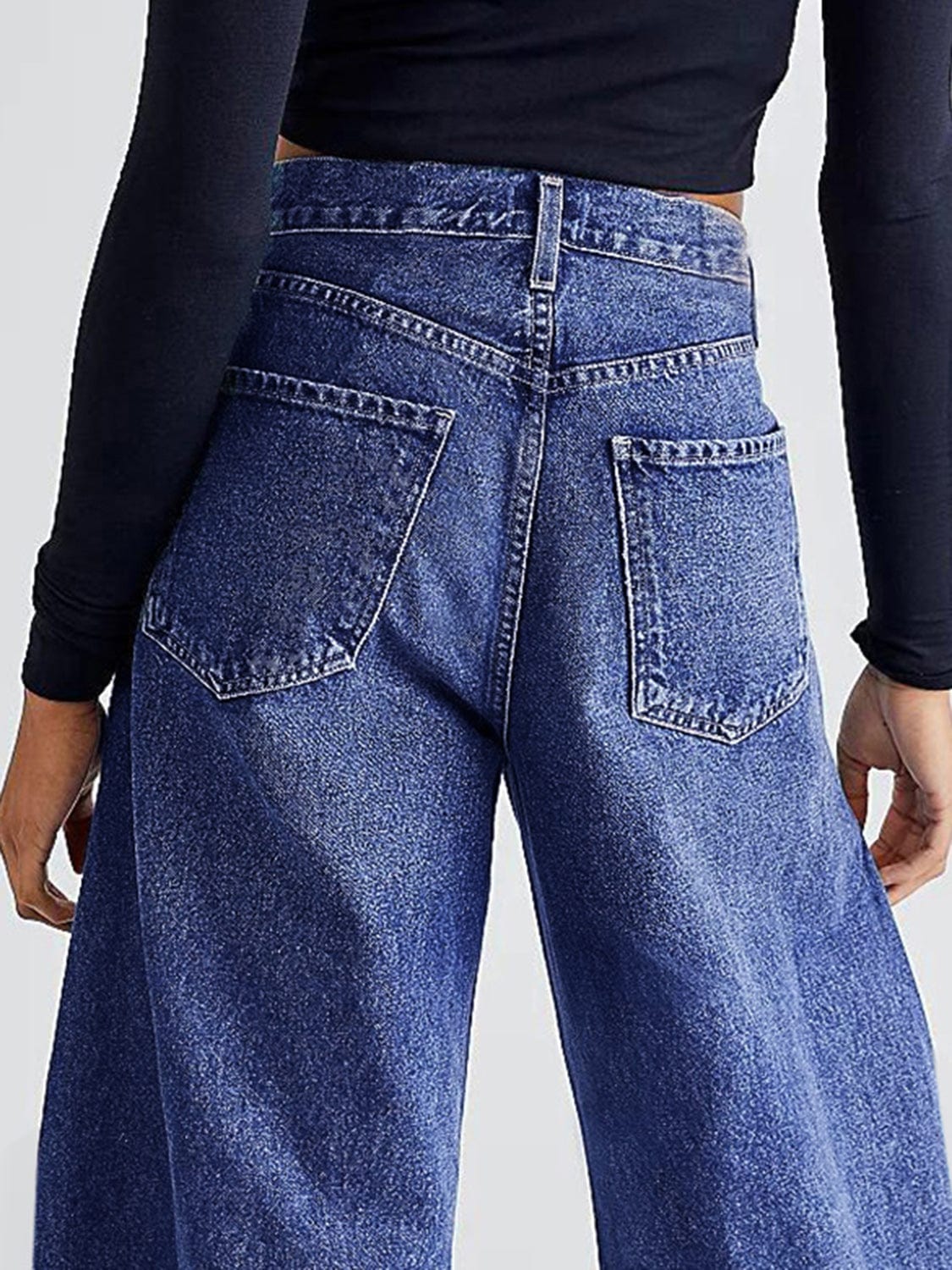 Raw Hem Wide Leg Jeans with Pockets - Trendsi