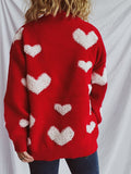 Heart Round Neck Dropped Shoulder Sweater - Trendsi