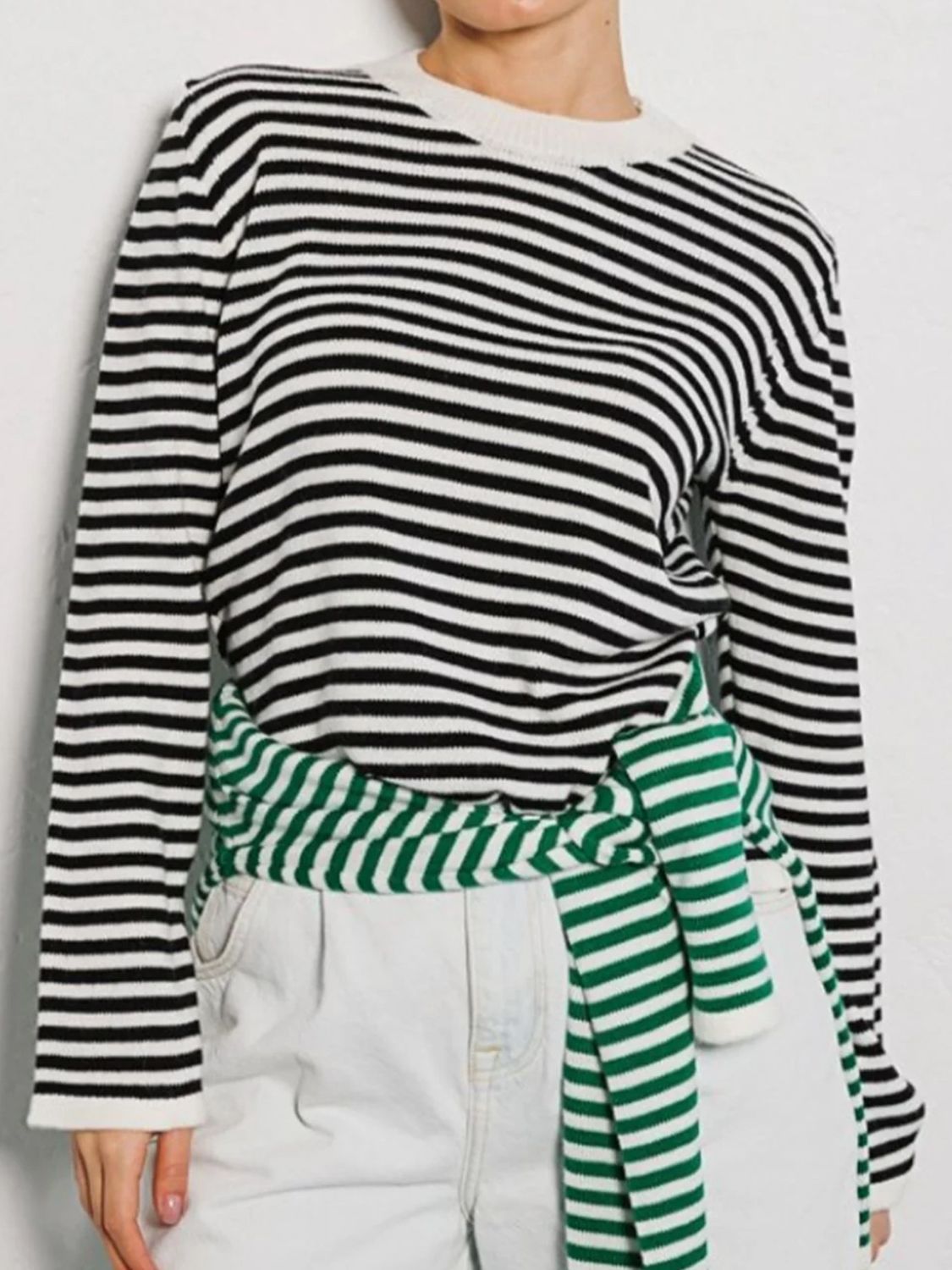 Striped Round Neck Long Sleeve Sweater