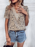 Full Size Printed V-Neck Short Sleeve Blouse - Flyclothing LLC