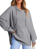 Drawstring Slit Long Sleeve Hoodie - Trendsi