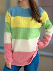 Color Block Round Neck Long Sleeve Sweater - Trendsi