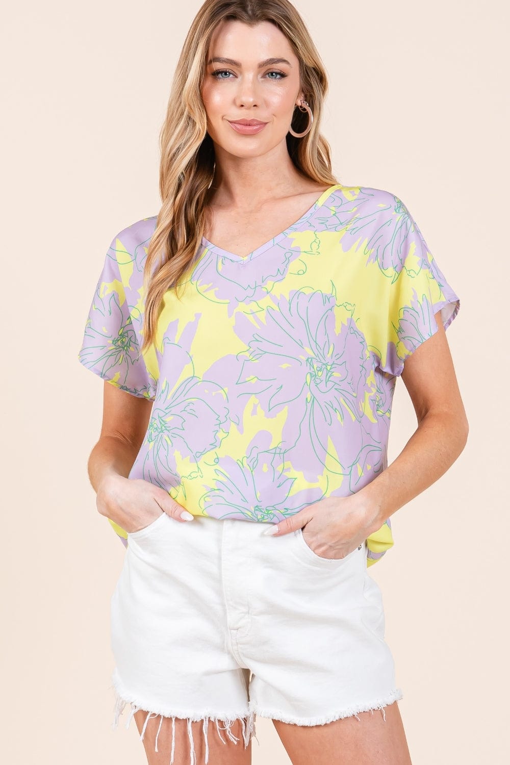 BOMBOM Floral Short Sleeve T-Shirt - Trendsi