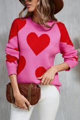 Angel Wings Contrast Heart Dropped Shoulder Long Sleeve Sweater