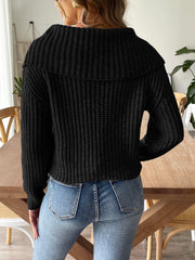 Cable-Knit Long Sleeve Sweater - Trendsi