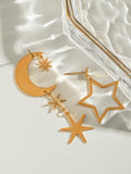 18K Gold-Plated Moon & Star Dangle Earrings - Trendsi