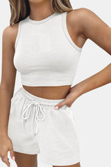 Round Neck Top and Drawstring Shorts Set - Flyclothing LLC