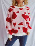 Heart Round Neck Long Sleeve Sweater - Trendsi