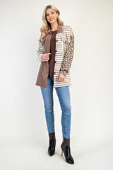 Celeste Full Size Leopard Contrast Button Up Shacket - Trendsi