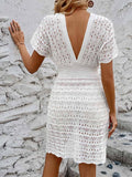 Openwork Plunge Short Sleeve Cover-Up Dress - Flyclothing LLC