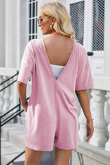 Backless Round Neck Half Sleeve Romper - Trendsi