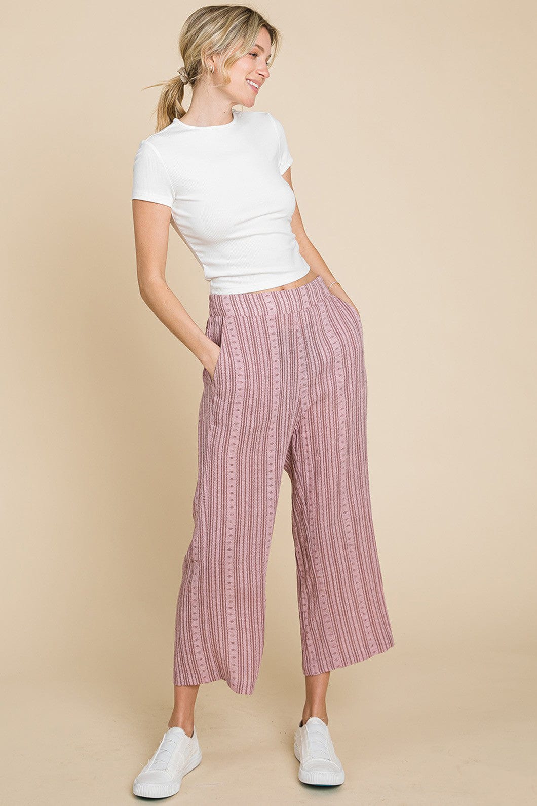 Cotton Bleu by Nu Lab Striped Elastic Waist Wide Leg Pants - Trendsi