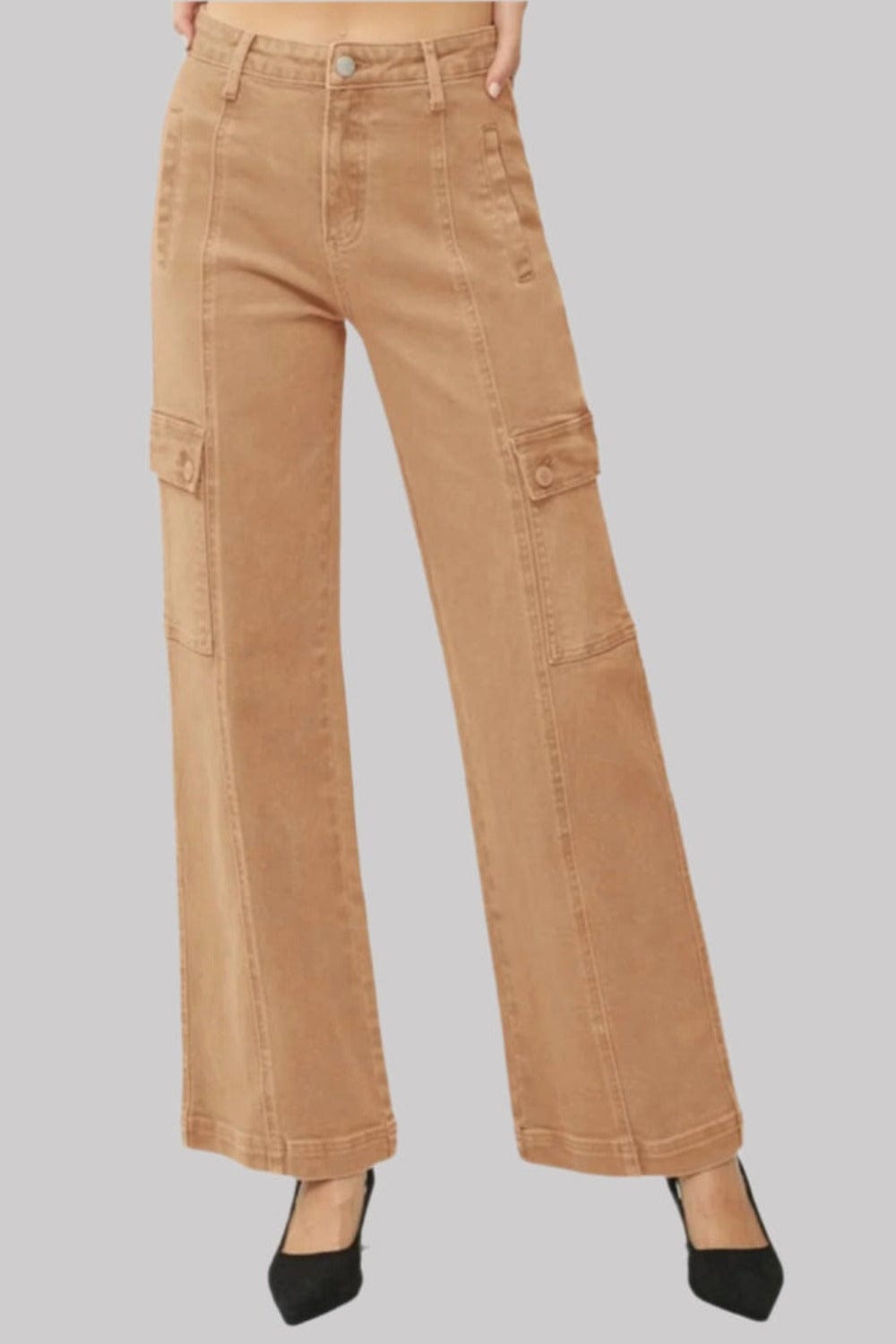 RISEN Full Size High Rise Wide Leg Cargo Jeans - Trendsi