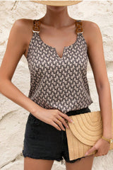 Decorative Buckle Printed Notched Tank Trendsi