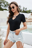 Chain Detail Ribbed Short Sleeve Bodysuit - Flyclothing LLC