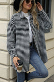 Houndstooth Button Up Dropped Shoulder Coat - Trendsi