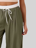 Contrast Waistband Drawstring Wide Leg Pants - Trendsi