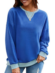 Contrast Round Neck Long Sleeve Sweatshirt - Trendsi