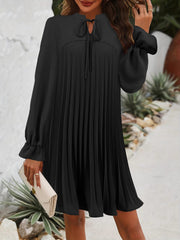 Tie Neck Flounce Sleeve Mini Dress - Trendsi