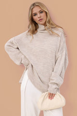 Basic Bae Side Slit Turtleneck Long Sleeve Sweater - Trendsi