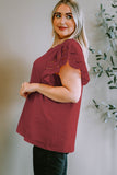 Plus Size Eyelet Round Neck Short Sleeve Blouse - Flyclothing LLC