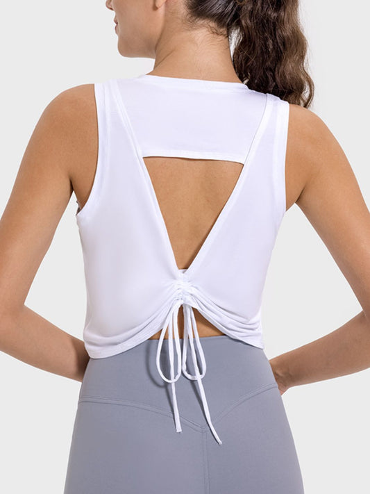 Drawstring Cutout Round Neck Active Tank Trendsi