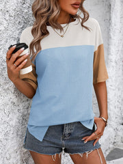 Color Block Round Neck Half Sleeve T-Shirt - Trendsi