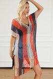 Tassel Color Block V-Neck Cover Up - Flyclothing LLC