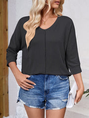 Textured Round Neck Three-Quarter Sleeve Blouse - Trendsi