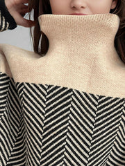 Contrast Turtleneck Long Sleeve Sweater - Trendsi