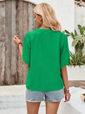 Notched Slit Half Sleeve Blouse - Flyclothing LLC