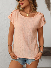 Mandy Eyelet Round Neck Short Sleeve Top - Trendsi