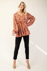 Celeste Full Size Floral V-Neck Balloon Sleeve Blouse - Trendsi