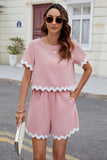 Contrast Trim Round Neck Top and Shorts Set - Trendsi