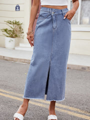 Slit Asymmetrical Waist Denim Skirt Trendsi