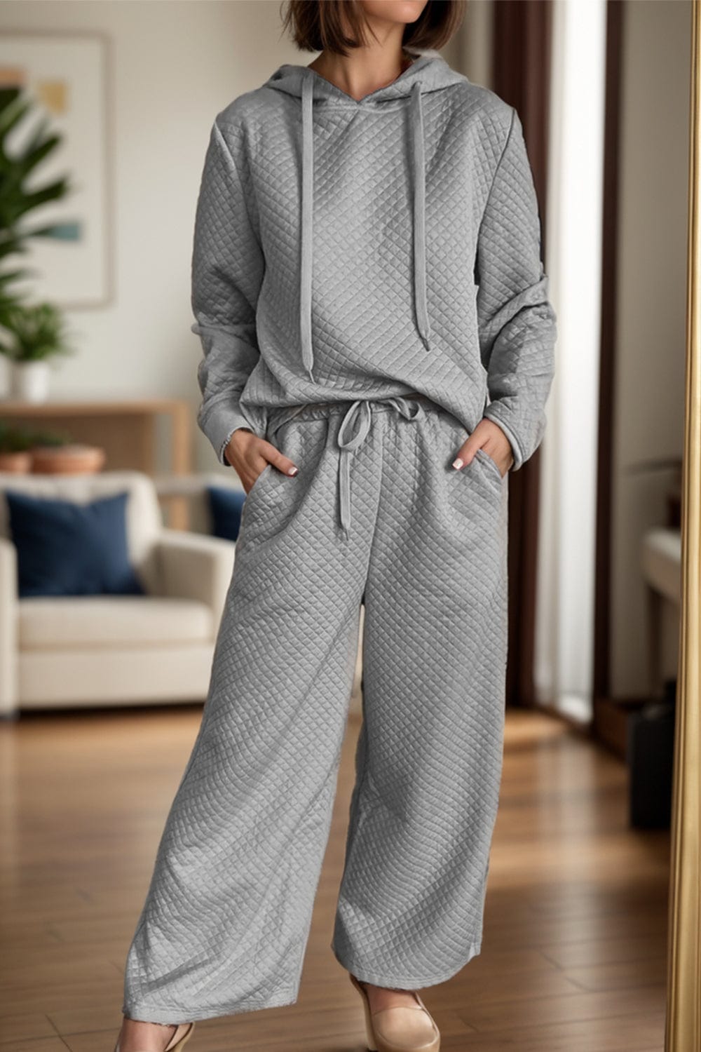 Drawstring Long Sleeve Hooded Top and Pants Set - Trendsi