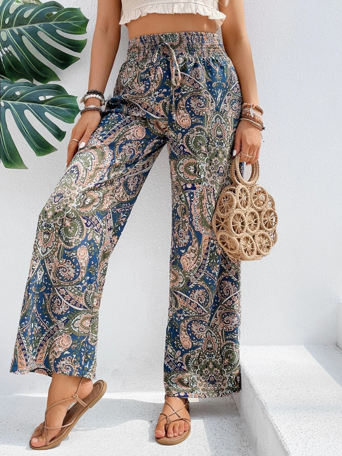 Printed Wide Leg Pants Trendsi