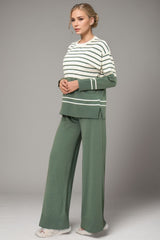 Basic Bae Striped Round Neck Long Sleeve Top and Pants Sweater Set - Trendsi