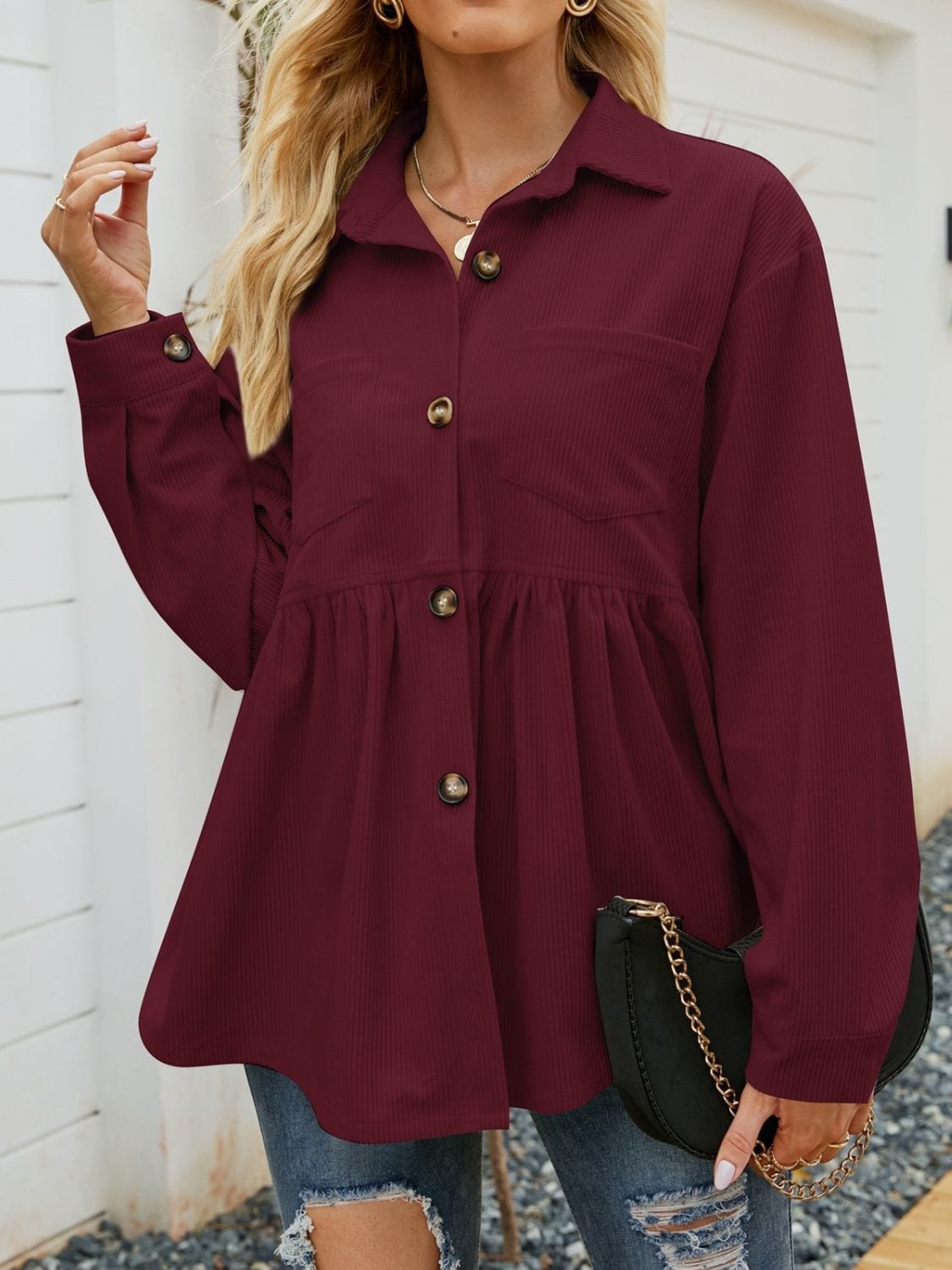 Mandy Button Up Long Sleeve Shirt - Trendsi