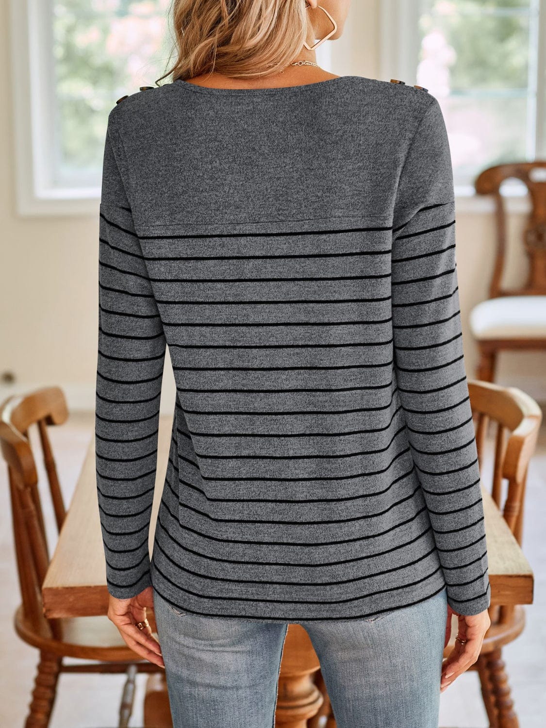 Lovelet Striped Round Neck Long Sleeve T-Shirt - Trendsi