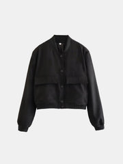 Pocketed Snap Down Baseball Collar Jacket