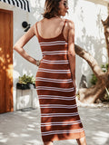 Striped Scoop Neck Spaghetti Strap Sweater Dress - Flyclothing LLC