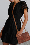 Eyelet Notched Short Sleeve Mini Dress - Trendsi