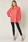 Double Take Full Size Printed Smocked Long Sleeve Blouse - Flyclothing LLC