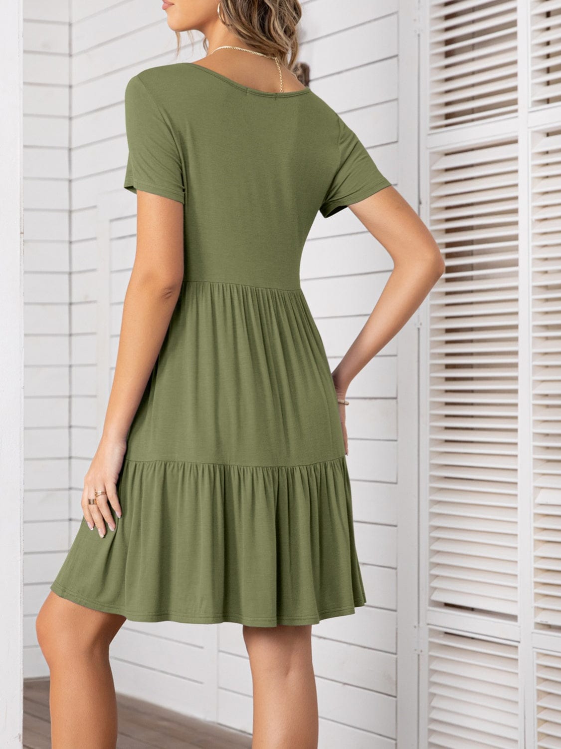 Round Neck Short Sleeve Mini Tee Dress - Trendsi