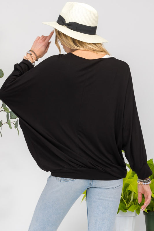 Celeste Full Size Contrast Round Neck Top with Two Layer Detail - Trendsi